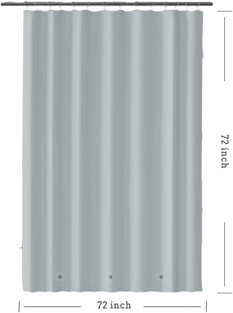 TIKABC Grey Shower Curtain Liner, 4G PEVA Shower Liner, Plastic Waterproof Shower Curtains, 72x72 inch with Grommet Holes 3 Magnetic Weights - Image 4